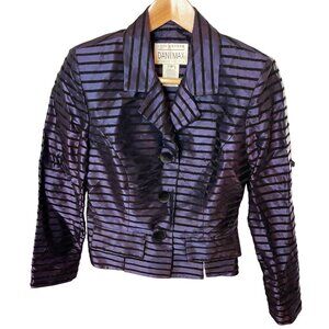 Vintage 90s Dani Max Purple Black Satin Horizontal Striped Formal Jacket Sz 8P